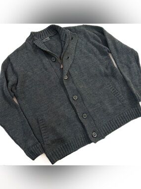 Woolovers Cardigan Sweater Mens XL Teal Green 100% Wool Zip Front Buttons
